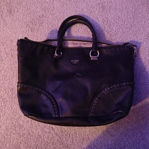 GUESS Black Leather Satchel with Stud Trim